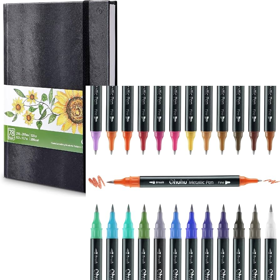 Amazon.com: Ohuhu Metallic Marker Pens 24 Colors Brush